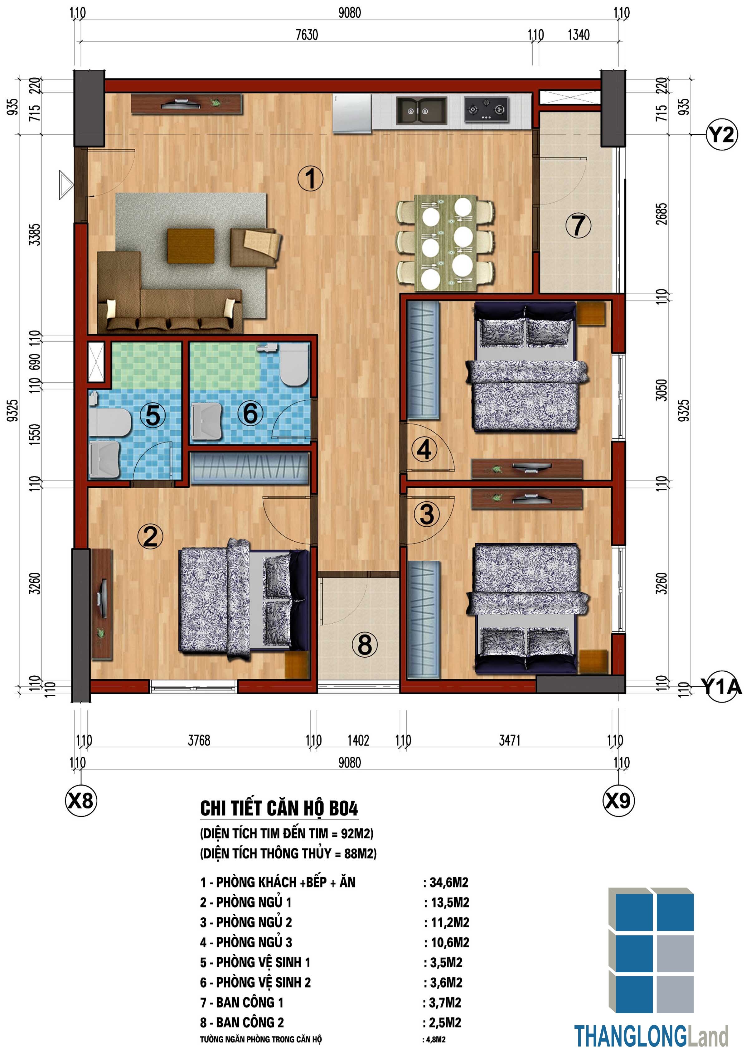 Thiết kế căn hộ B04 Chung cư 283 Khương Trung